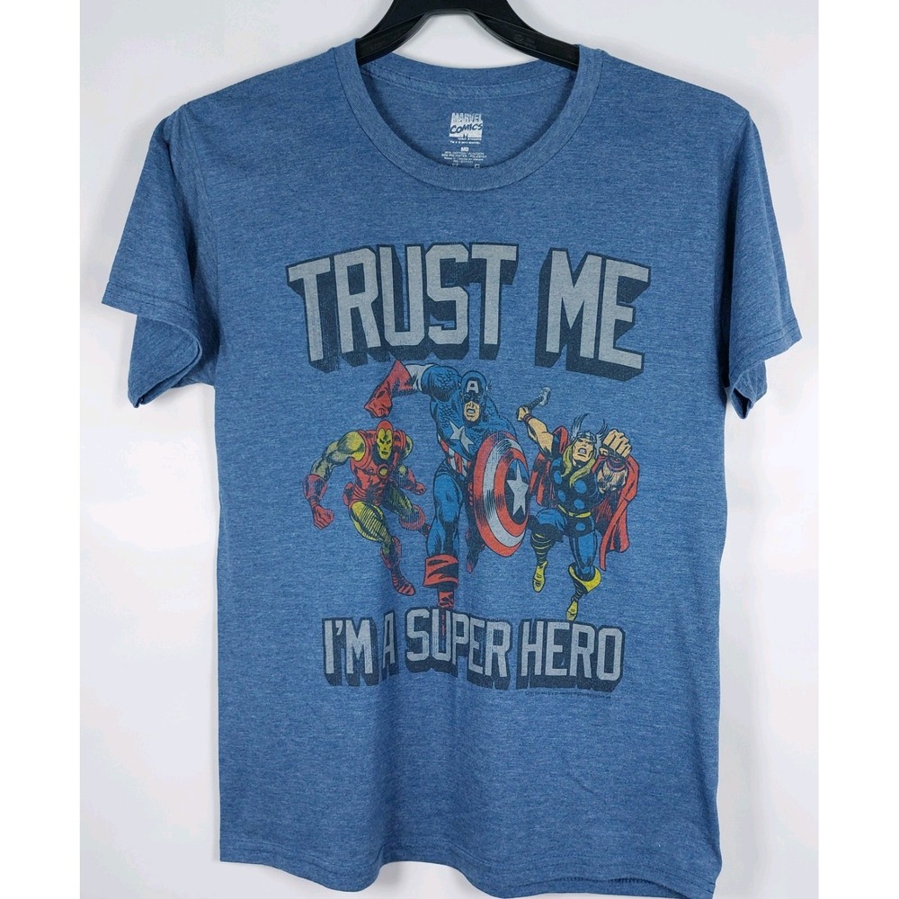 Marvel The Avengers Trust Me Im A Superhero Tee Mens Sz Med Vintage 2014 Blue